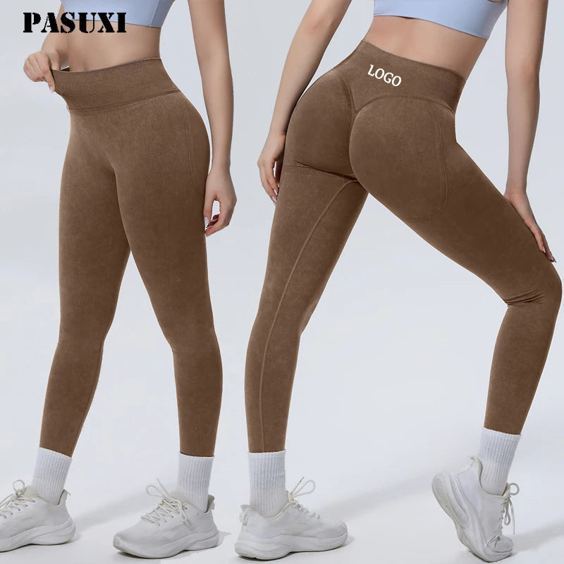 PASUXI New Workout Yoga Pants High Waist Print Sport Leggings Fitness Butt Lifting Gym Scrunch Butt Leggings