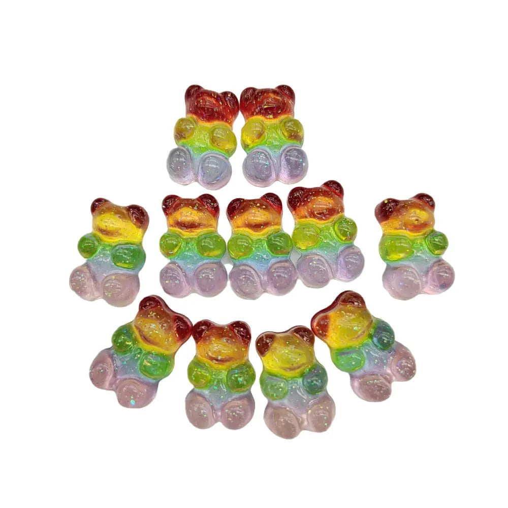 100Pcs Glittering Gummy Bear Flatback Resin Cabochons Red Green Purple Gradient Color Bear Candy Slime Beads Scrapbooking DIY