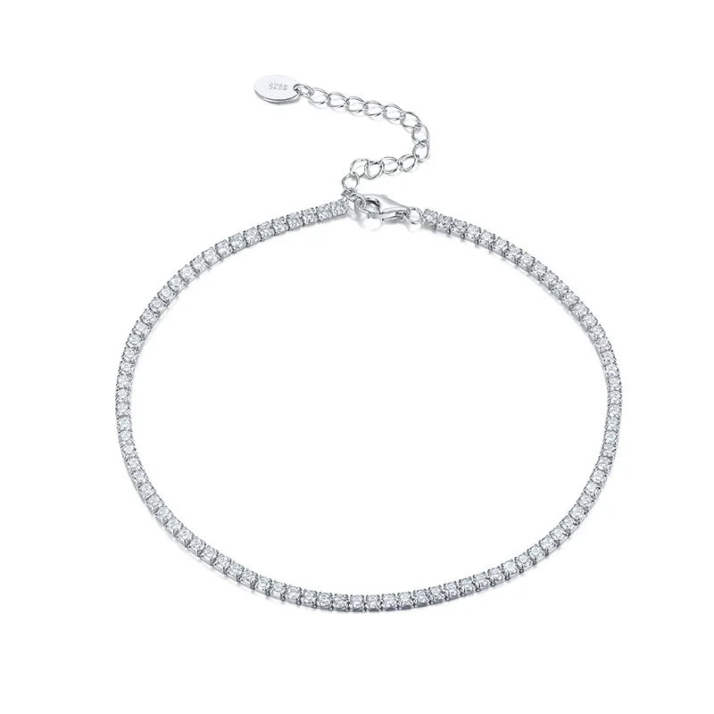 Luxury AAA Cubic Zircon Tennis Anklet for Women 100% Real 925 Sterling Silver Summer Jewelry