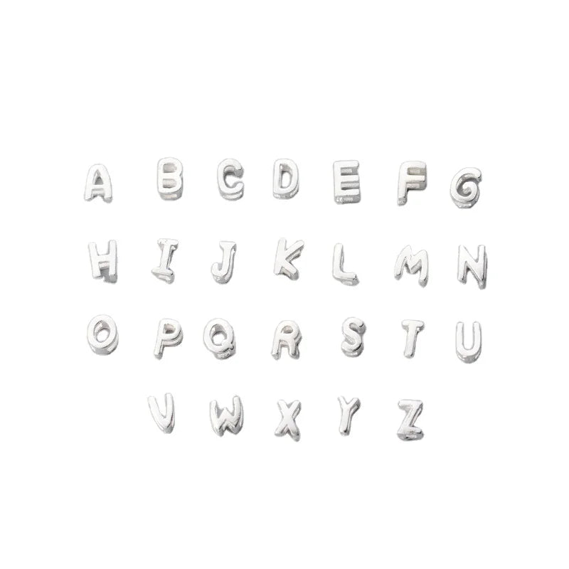 S925  Silver 26 Hollow English Letter Necklace Woven Rope  Scattered Beads Charm Pendants