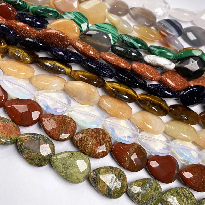 Gemstone Faceted Teardrop Stone Beads Agate Quartz Malachite Unakite Jasper Opalite Goldstone Water Drop Beads 19CM