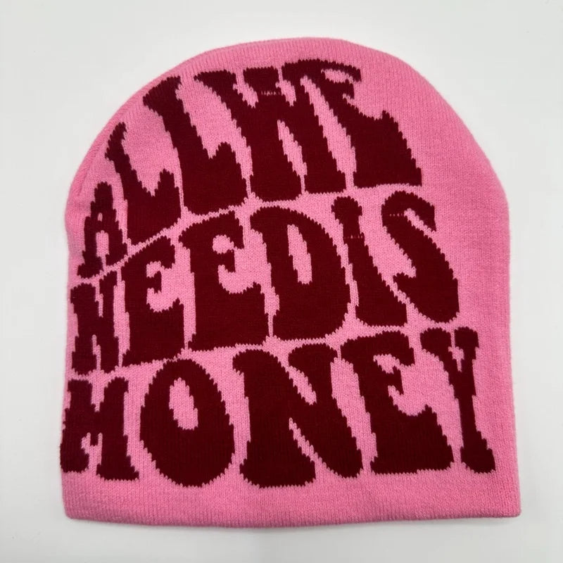 New Y2K Popular Letter Knitted Jacquard Beanie Cap Men Women Pullover Hip Hop Letter Hat Winter Knit Cold Cap