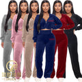Custom Logo Fall Winter 2024 Velvet Tracksuits for Women Hooded Long Top with Jogger Set Sweat Suits