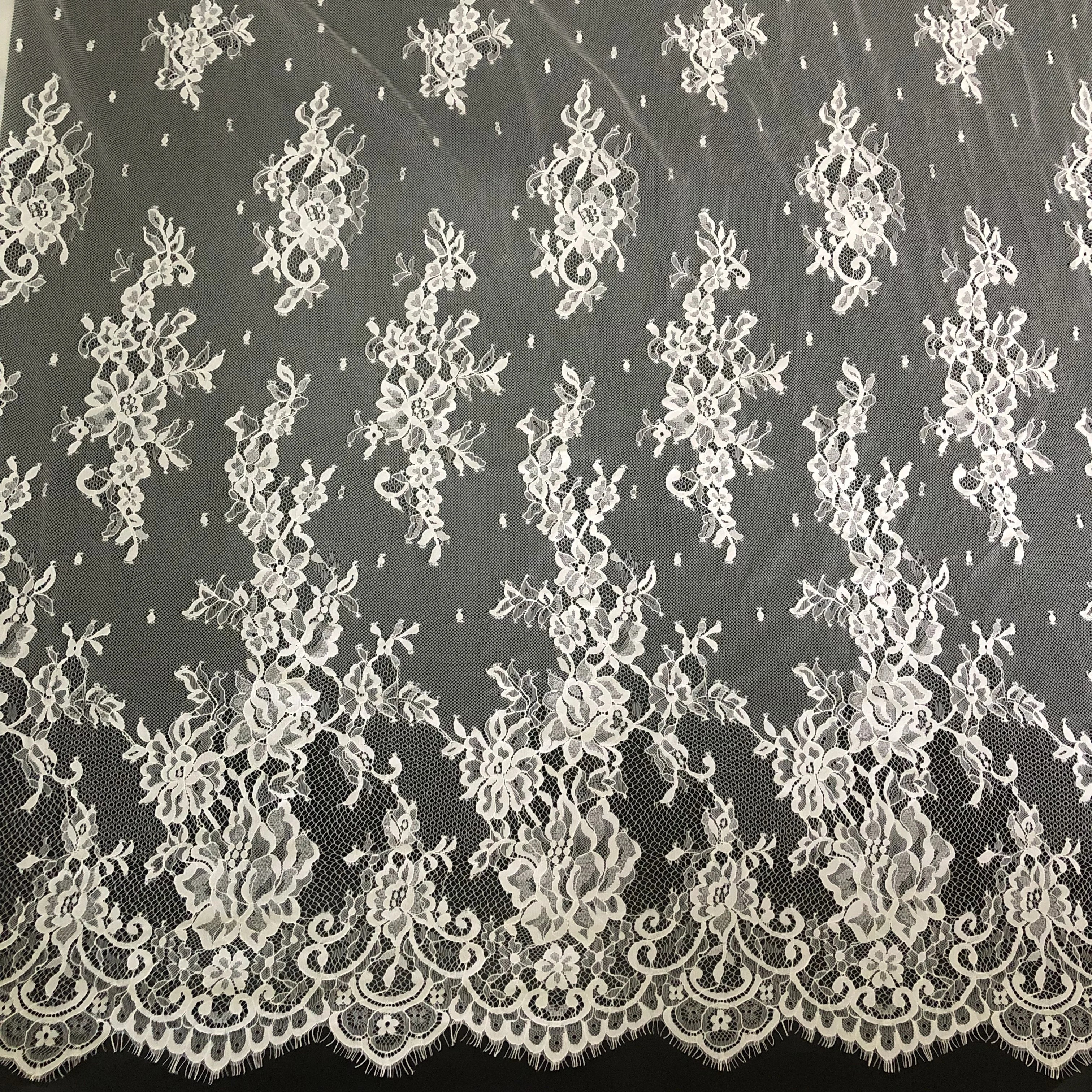 Manufacture Floral French Chantilly Eyelash Lace Fabric for Wedding Dress LT21785