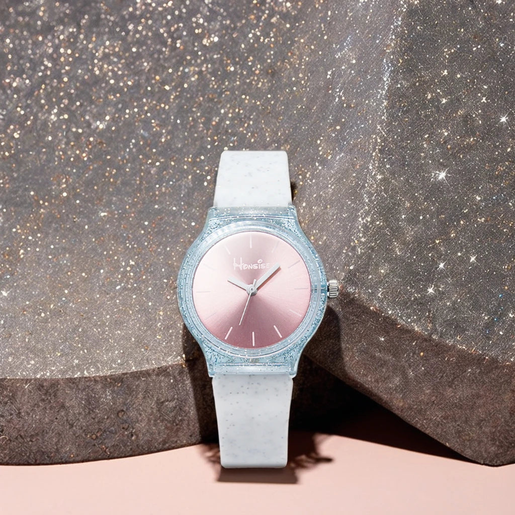 Back to School OEM Japan Movement PC21  Sr626sw Glitter Silicone Strap Plastic case Quartz Watch