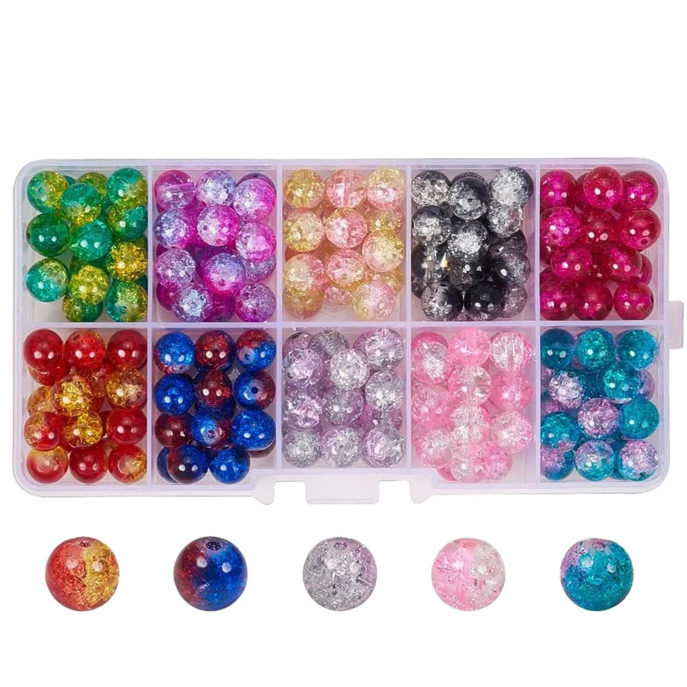 Handcrafted 8mm round Spacer Loose Crackle Glass Beads for Jewelry Marking Lampwork Box Packed