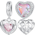 925 Sterling Silver Pink Guardian Heart Hanging Bead Hollow Rose Rivet Love Charms Fit Women Bracelet and Necklace DIY Gift