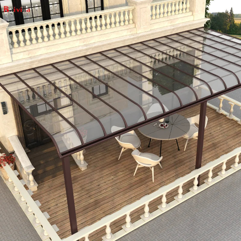 Outdoor White Aluminum Frame Slant Roofing Canopy Awning with Waterproof Polycarbonate Panels for Car Parking