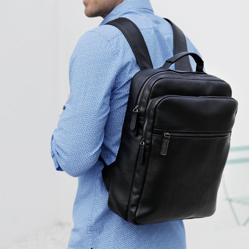 Factory Stock Wholesale Men's Genuine Leather School Business Computer Backpacks Travel Bag Laptop Bags Backpack with Usb