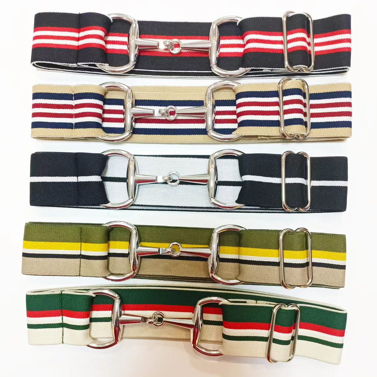 Stripe Color Free Engraved Logo 1.5 Inch 4cm Wide Equestrian Belt Customizable Nylon Horse Riding No MOQ with Snaffle Bit Buckle