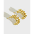 925 Sterling Silver Fashion Beaded Earrings Double Row Chunky C Shape Hoop Earring Luxury Gold Earrings Women