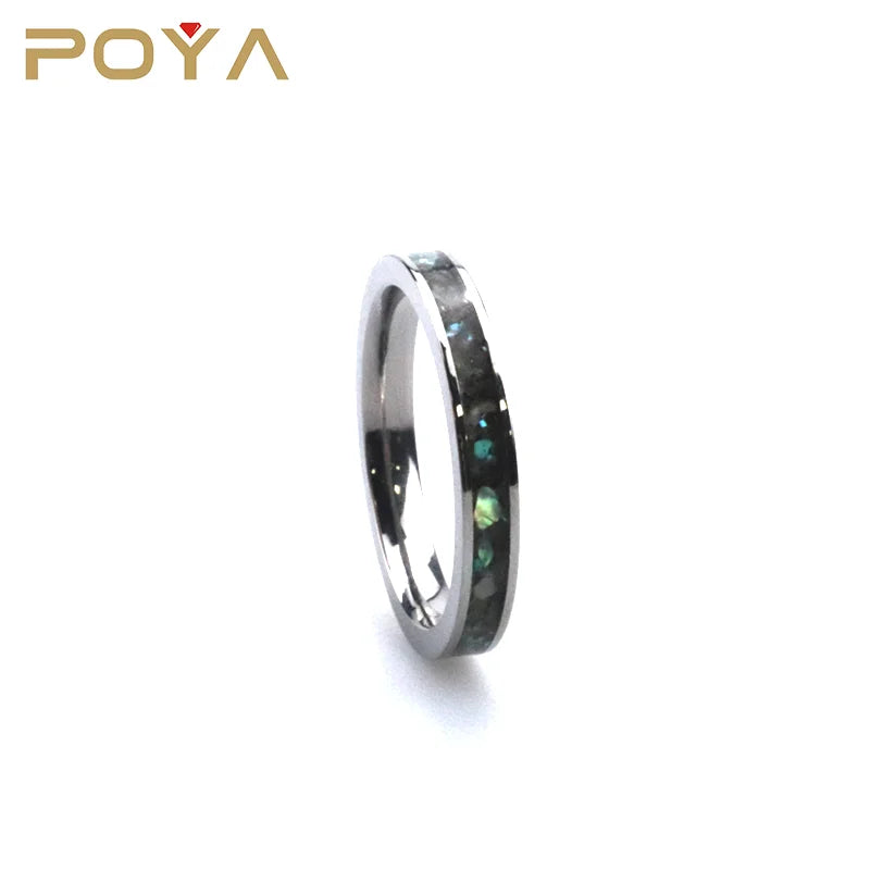 Poya 4mm Couple Wedding Band Abalone Shell Inlay Silver Titanium Ring for Men Women