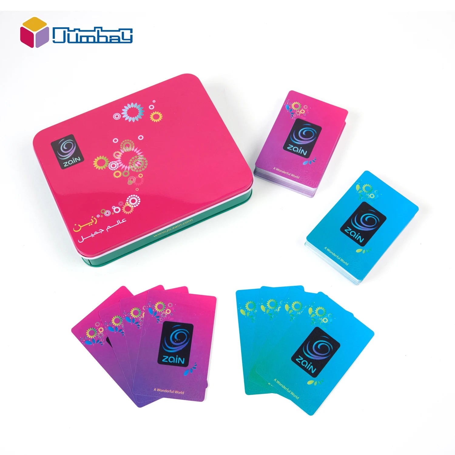Zain Custom Printed Logo Double Deck Playing Cards in Tin Box Plastic Material