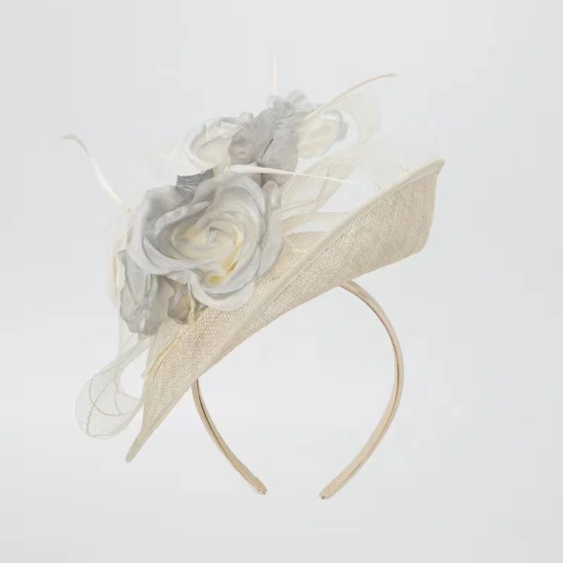 Elegant Wide Brim Hemp Yarn Fascinator  Headwear Fascinator Wedding Party Bridal  Hat Women Fascinator and Church Hairband Hats