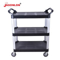 Jasonlon 3 Tier 3/S/3 3mm Thick Plastic Utility Cart Wheels 5-70kg Capacity LFGB Certified Commercial Restaurant Hotel Food