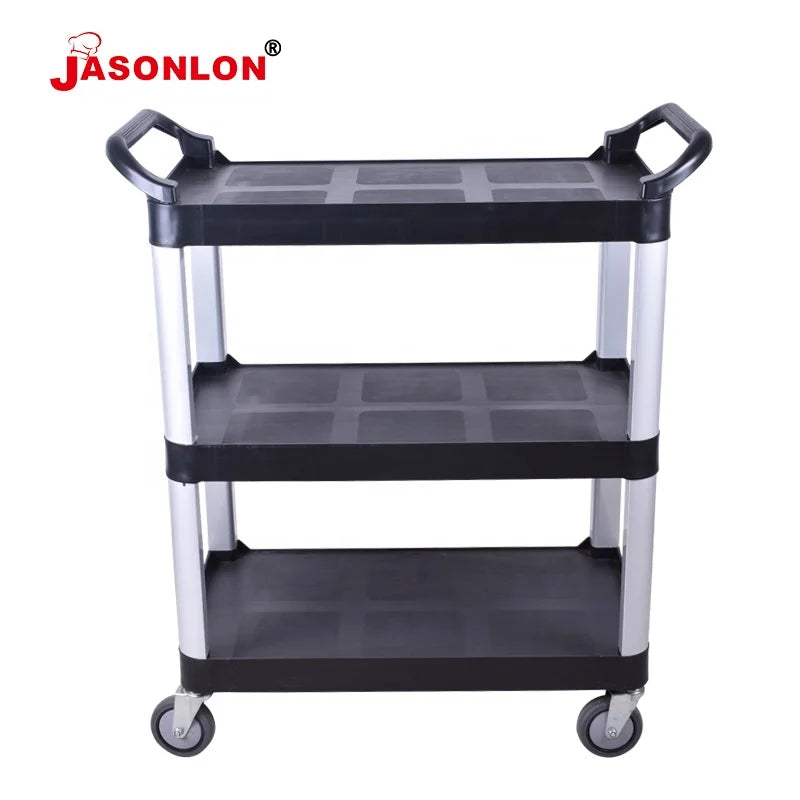 Jasonlon 3 Tier 3/S/3 3mm Thick Plastic Utility Cart Wheels 5-70kg Capacity LFGB Certified Commercial Restaurant Hotel Food