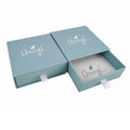 Custom Recyclable Paperboard Jewelry Display Box Earring Ring Necklace Holder with Embossed LOGO Silver Tone and Display Card