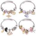 DIY Stainless Steel Charm Bangle  Bracelet Gold Eight-pointed Star Pink Love Crown Beaded Bracelet Jewelry