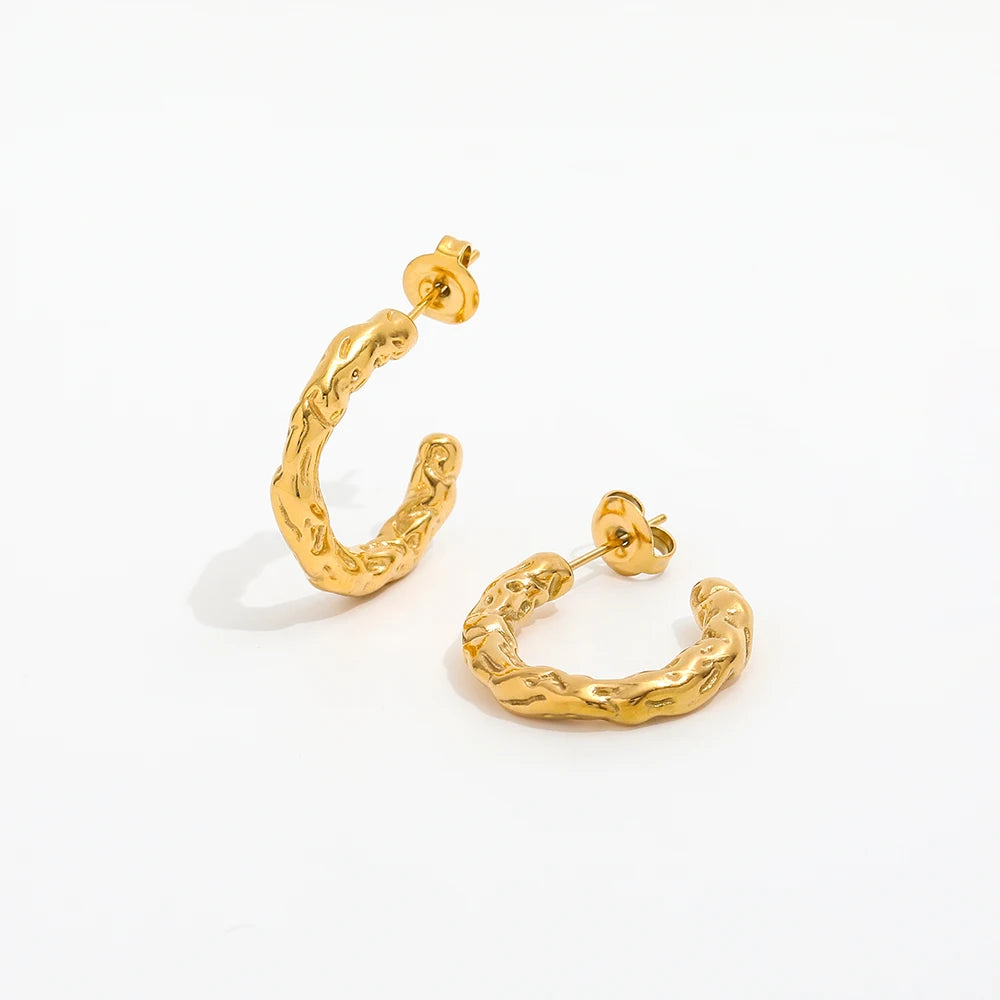 Trendy Earring 18K Gold Plated Meteor Crater C Hoop Earrings Stainless Steel Earrings Wholesale