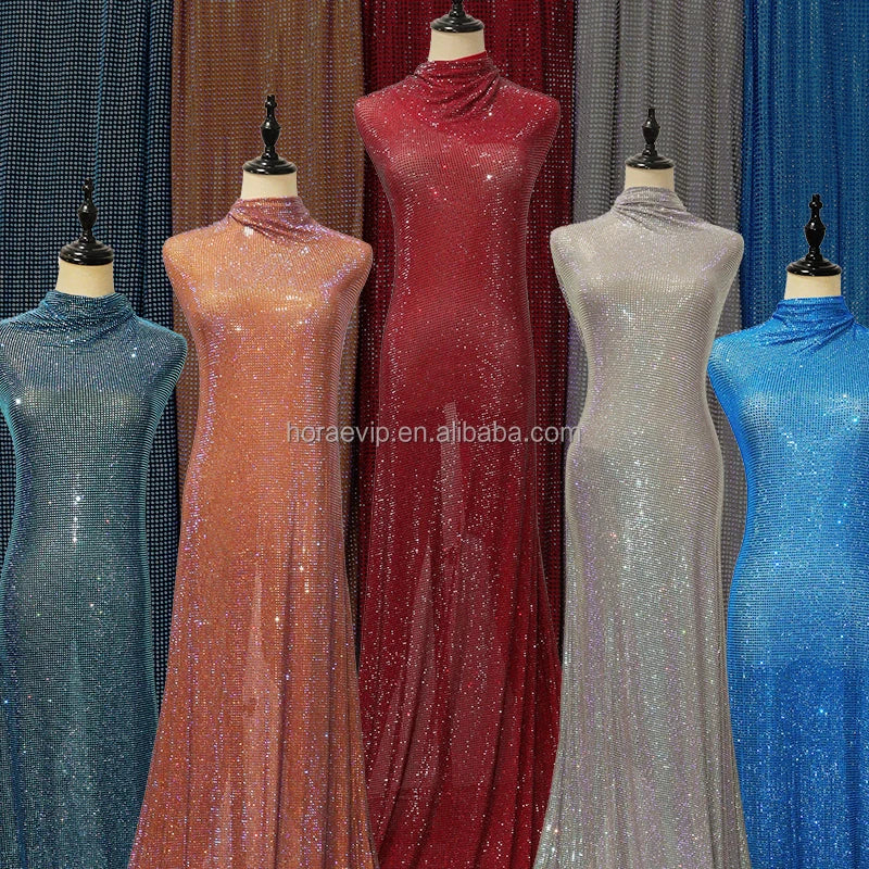 FB001 Sexy Festival Colorful Tulle Mesh Crystal Fabric Textile Sparkling Diamond Rhinestone Net Fabric