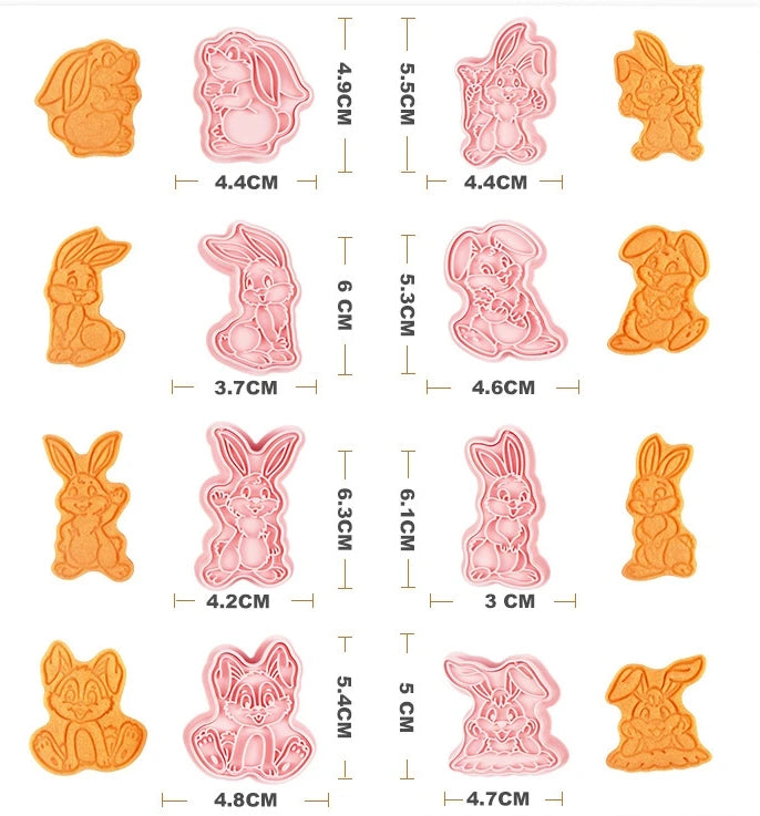 Saffron 8pcs/Box New Rabbit Bunny Plastic Cutters Embosser Cookie Press Icing Set for Easter Cookie Tools