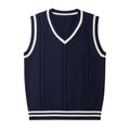 OEM & ODM Customizable Lightweight Cable Knit Vest for Men Black & White Block V-Neck Sleeveless Sweater with Vintage Decoration