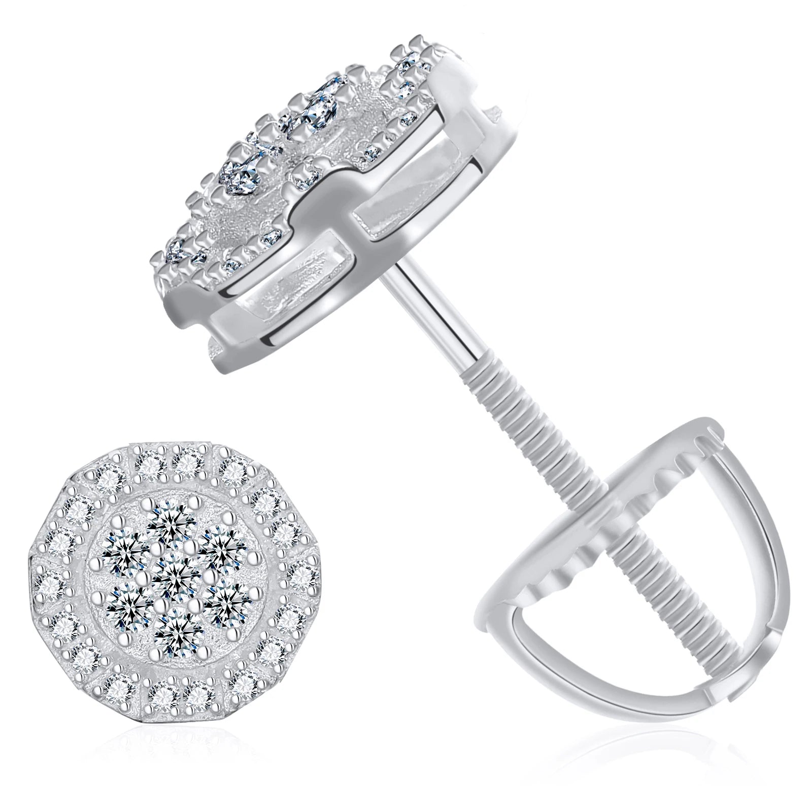 Fashion Female Design Jewelry White Gold 925 Sterling Silver Moissanite Diamond Fine Round Geometric Stud Earrings