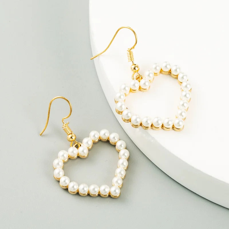 Wholesale Retro Geometry  Heart Pearl  Maiden Earrings Jewelry for Girls