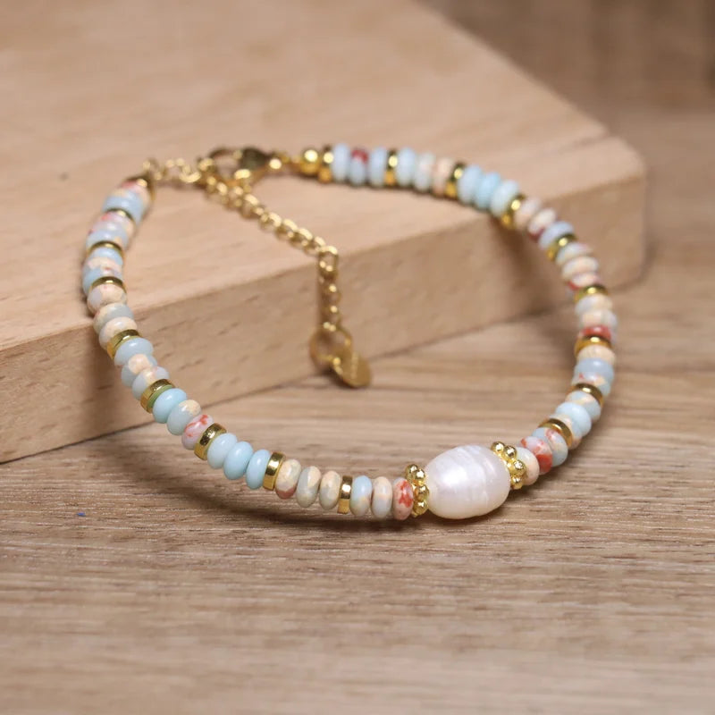 Natural Shoushan Stone Pearl Beaded Bracelet Semi-precious Healing Energy Braided Bracelets Shoushan Stone Bracelet Unisex