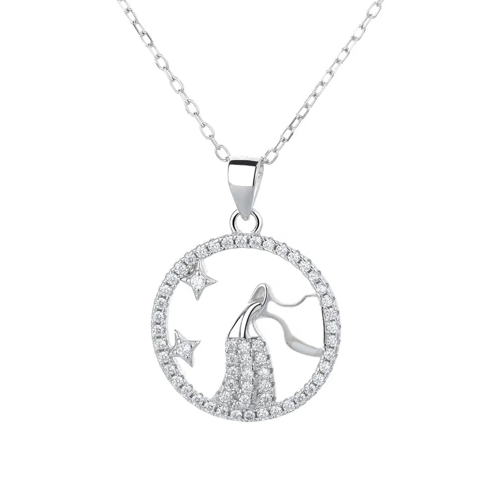 White Pendant 925 Sterling Silver Clavicle Chain Aquarius Necklace Female Gift