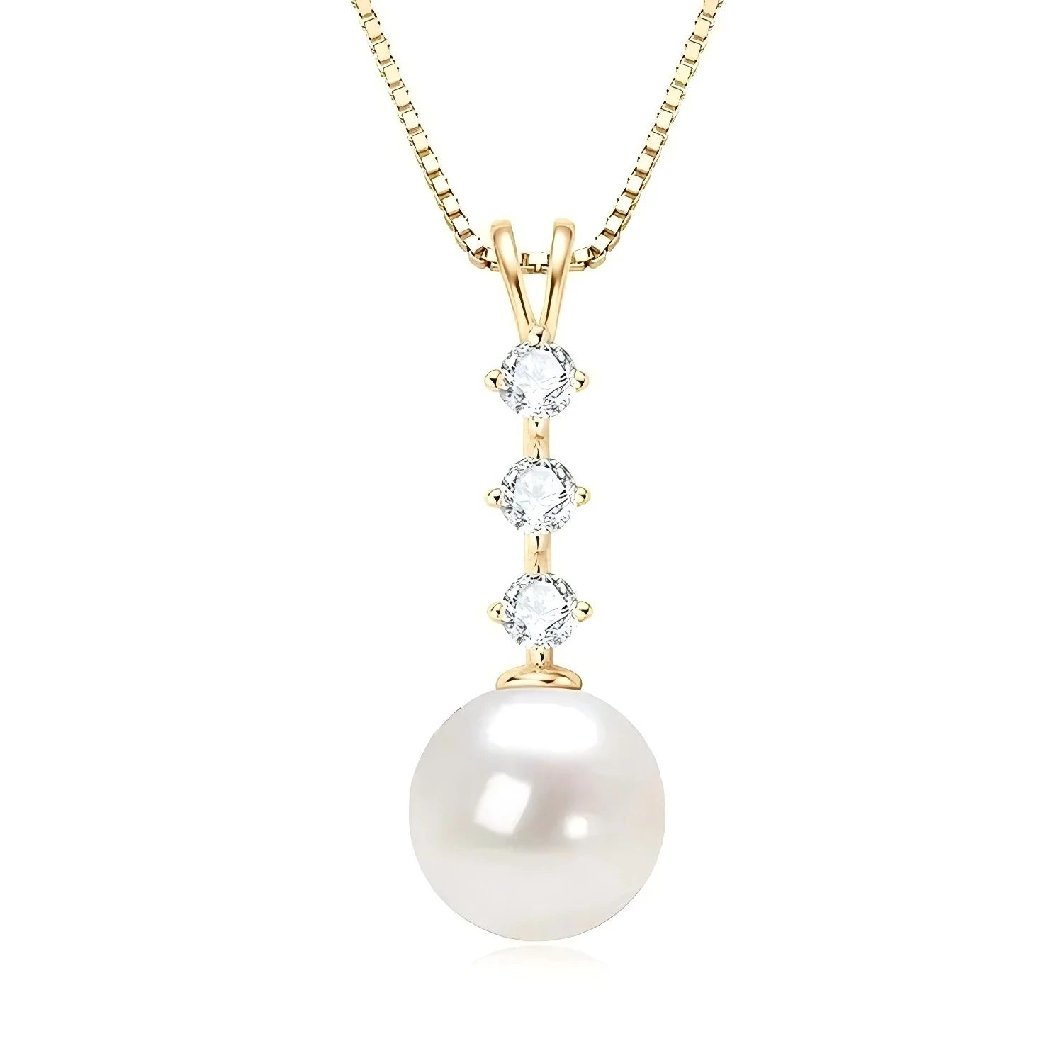 Fashion Pearl 925 Sterling Silver Round Pendant Necklace with Moissanite Box Chain Gold Plated Women's