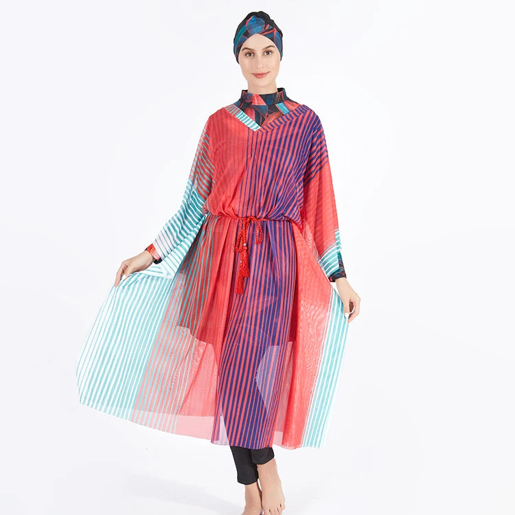 Hot Sell Muslim Beach Wear Burkini Long Sleeve Full Cover up Burkini Muslim Swimwear With Hijab +skirt+ Legging 4pcs Set