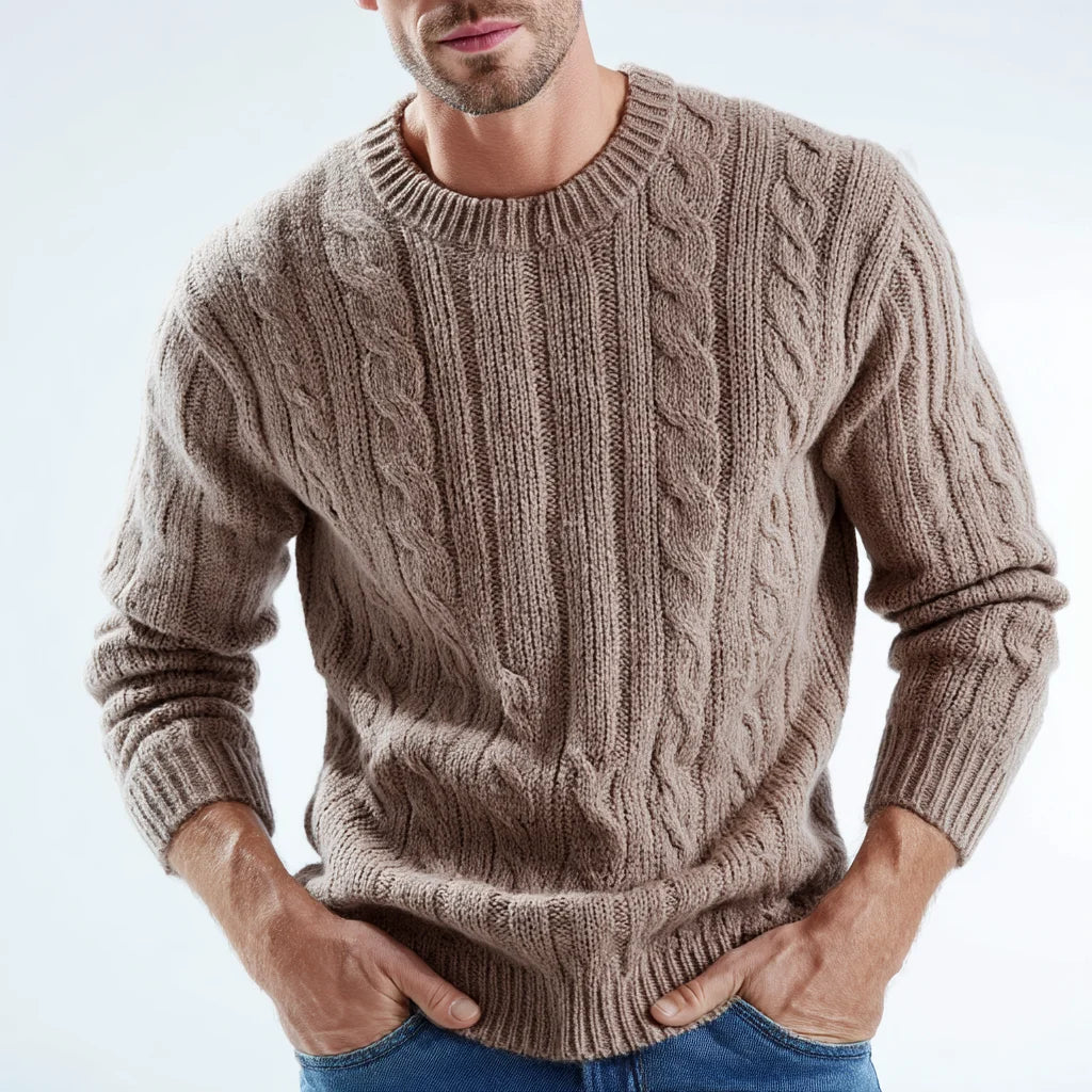 Men's Winter Cable-Knit Turtleneck Sweater Chunky Wool Breathable and Anti-Shrink