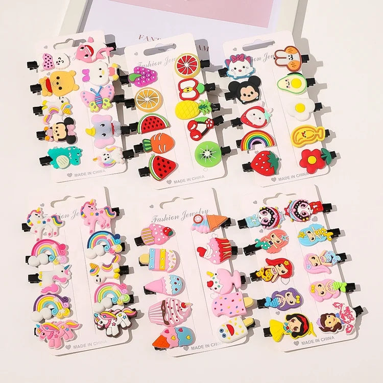 Set of 10 Soft Rubber Bobby Pins Cute Unicorn Princess & Fruit Hairpins for Kids Infant Hair Accessories