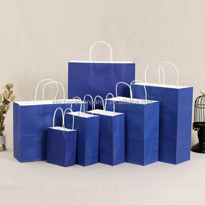 Custom Printed Your Own Logo White Black Kraft Gift Craft Shopping Paper Bag With Handles