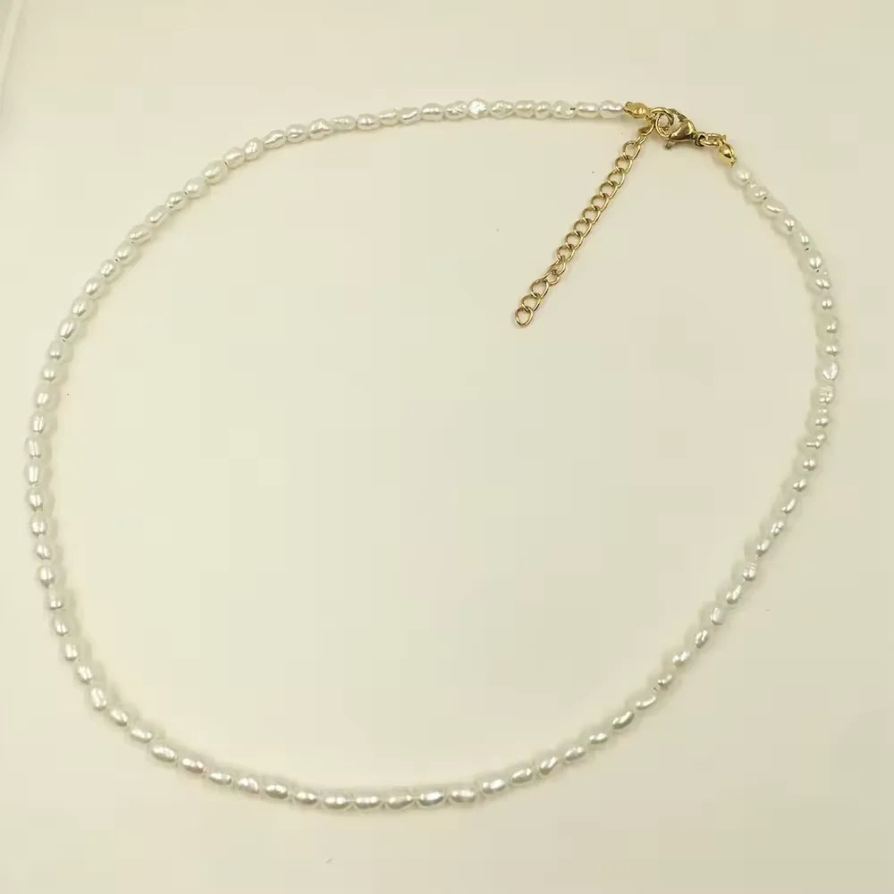 Mini Rice Freshwater Pearl Choker Necklace for Women 14-22 Inch 3mm Beaded Wedding Necklaces for Parties Engagements Women's