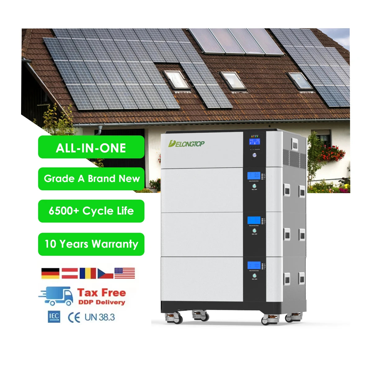 EU Warehouse 10Kwh 15Kwh 48V 200Ah Solar Energy Storage Battery Stack 51.2V 280Ah 300Ah Lithium Iron Phosphate Solar Batteries