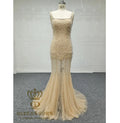 QUEENS GOWN Latest Luxury champagne Pearls Crystals Mermaid Stage Costume Dress square Collar Fringe Fashion Jumpsuit Dress
