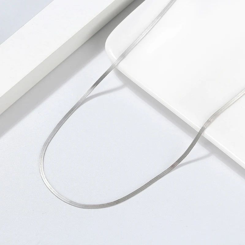 925 Sterling Silver Rhodium 14k 18k Plated 1.8mm Thick Flat Snake Bone Chain Necklace Chunky Herringbone Chain Hip Hop Jewelry