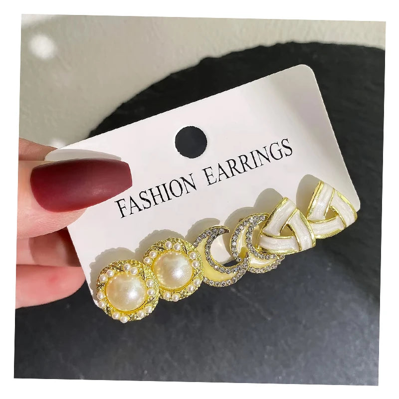 Fashion Geometry Pearl Earring Set for Women Jewelry