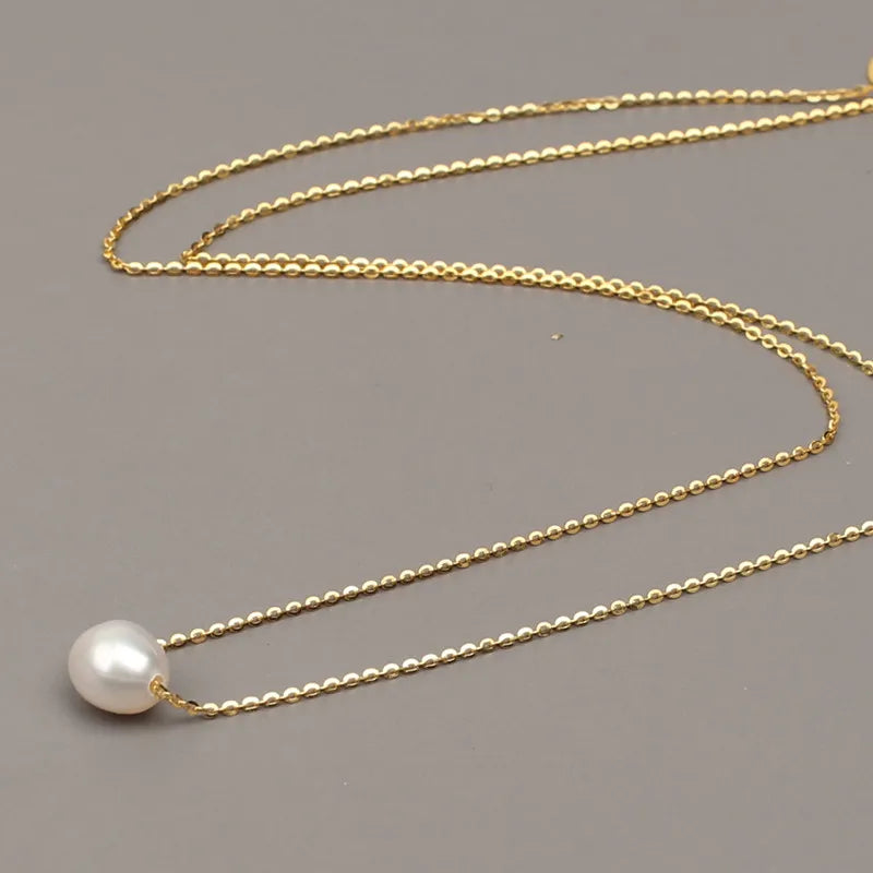 Simple Single Bead No Allergy 925 Sterling Silver Baroque White Freshwater Pearl AAAA Grade Rhodium Plated Necklace for Women