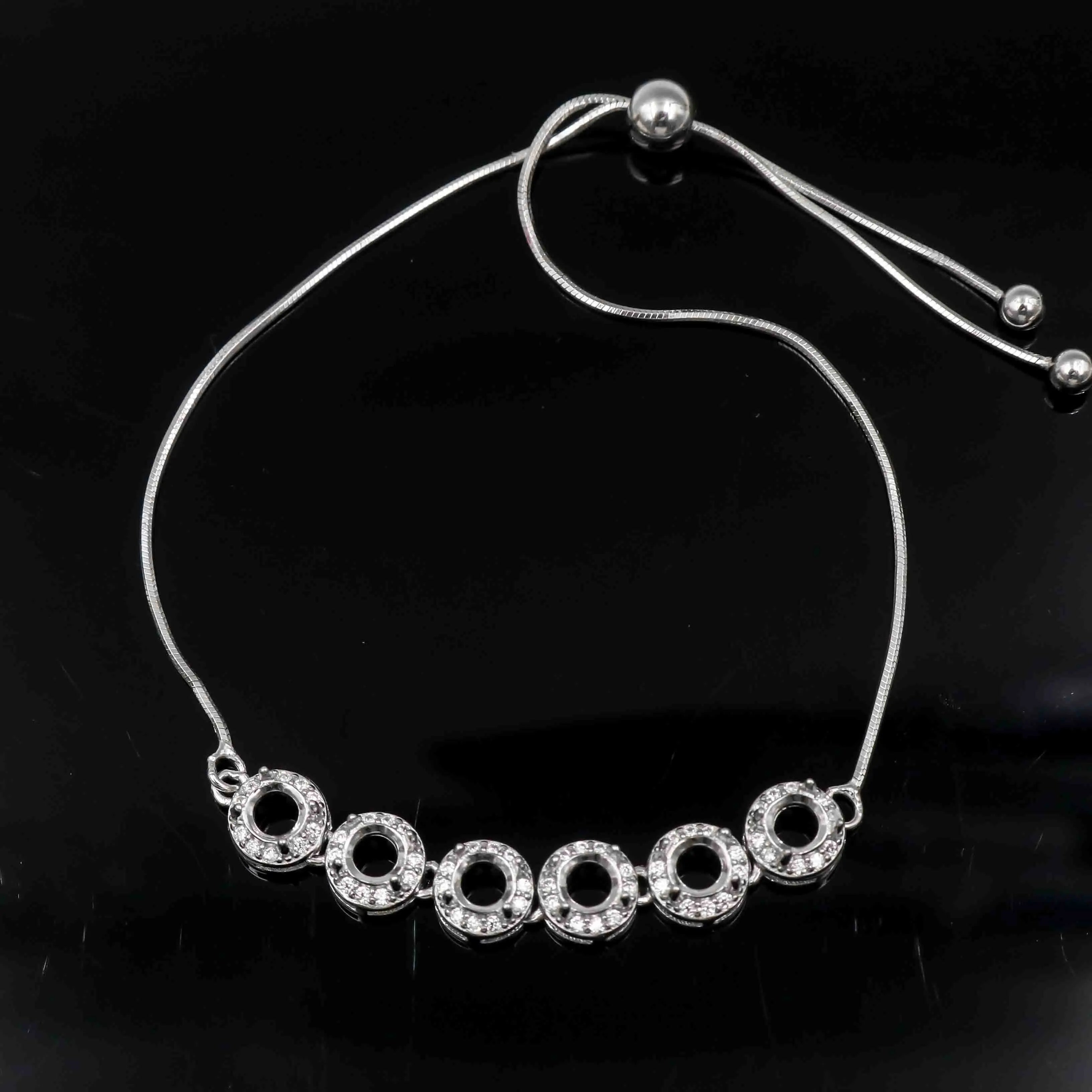 Sterling Silver 4*4mm Semi Mount Bracelet Empty Support Blank Claw Setting S925 Mountain Base Holder Without Stone Inlay for DIY