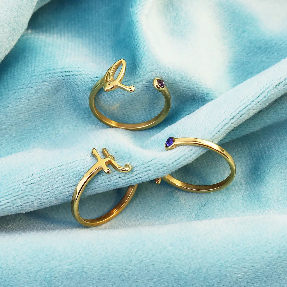 Lateefah OEM Wholesale 12 Month Birthday Stone Personalized Stainless Steel Capital Letter Zircon Ring