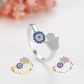 Fine Jewelry 925 Sterling Silver Devil Eye Ring Zircon Blue Hamsa Evil Eye Adjustable Finger 925 Silver Ring for Women