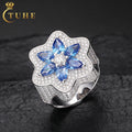 Wholesale Jewelry Wedding Gift 925 Sterling Silver VVS Moissanite Diamond Deep Blue CZ Iced Out Six-pointed Star Ring