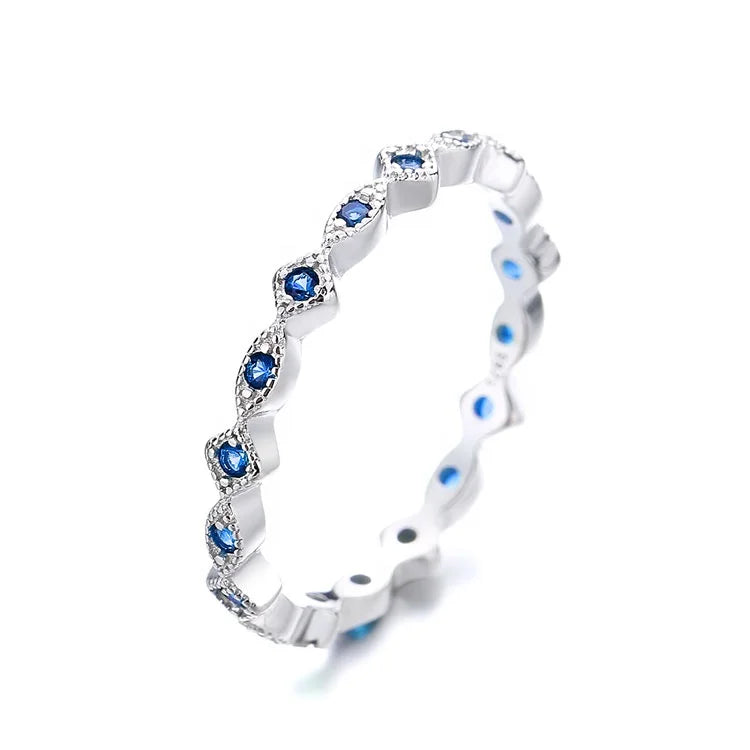 Yaeno Sterling Silver 925 Thin Chain Finger Ring with Green and Blue Stone for Women