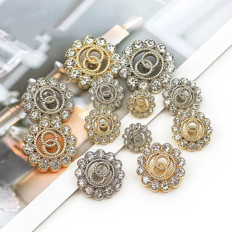 Metal Alloy Pearls Combination Set With Diamonds Round Button Women's Coat Sweater Cardigan Fashion Sewing on Garment Buttons