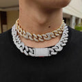 Full Shiny Rows Zircon Brass Iced Cuban Chain Miami Cuban Link Necklace Jewelry