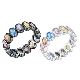 Sweet and Cute Colorful Index Finger Rings 925 Sterling Silver Full Diamond Oval 5a Cubic Zirconia rainbow Ring
