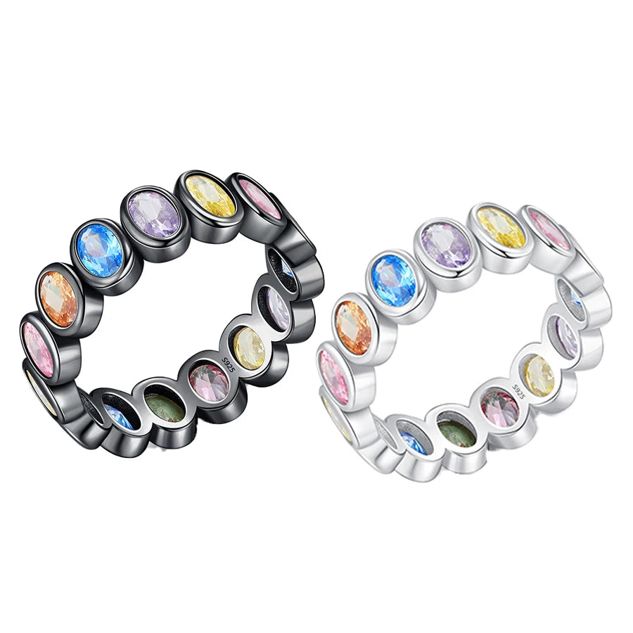 Sweet and Cute Colorful Index Finger Rings 925 Sterling Silver Full Diamond Oval 5a Cubic Zirconia rainbow Ring